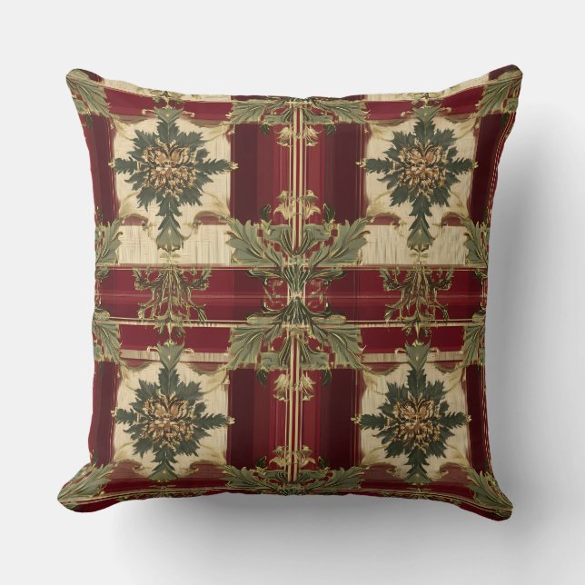 Luxurious Gold & Green Christmas Throw Pillow (Front)