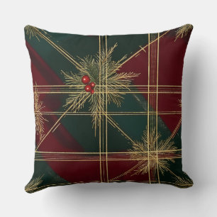Luxurious Gold & Green Christmas Throw Pillow