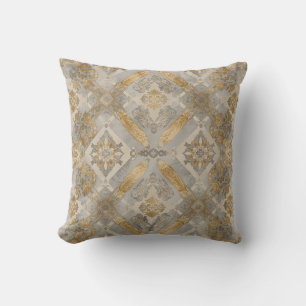 Luxurious, Gold Grey Beigi Ornament , Elegant Cushion