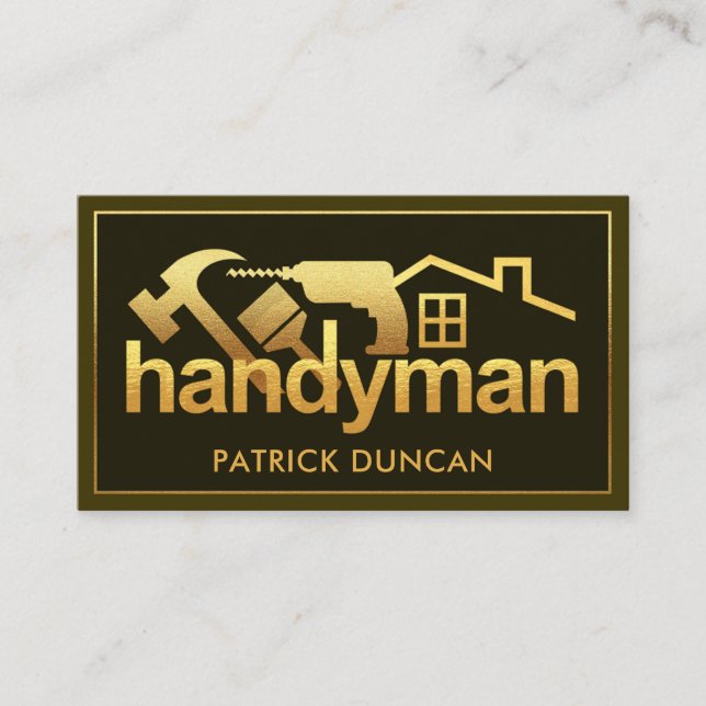 Luxurious Gold Handyman Tools Border Business Card (Front)