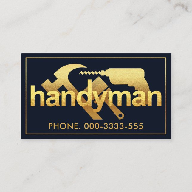 Luxurious Gold Handyman Tools Frame Business Card (Front)