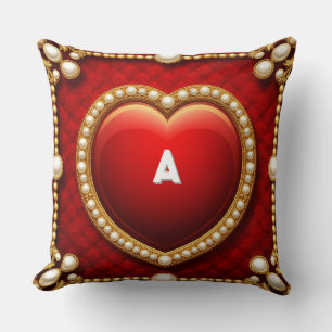Luxurious Gold Heart Frame Adorned With Pearls Cushion