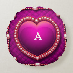 Luxurious Gold Heart Frame Adorned With Pearls Round Cushion