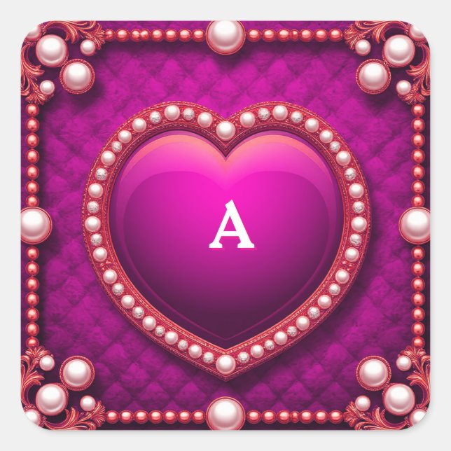 Luxurious Gold Heart Frame Adorned With Pearls Square Sticker (Front)