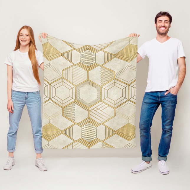 Luxurious Gold Hexagon Pattern - Marble Texture 2 Fleece Blanket (In Situ)