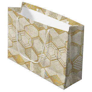 Luxurious Gold Hexagon Pattern - Marble Texture 2 Large Gift Bag