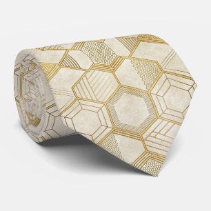 Luxurious Gold Hexagon Pattern - Marble Texture 2 Tie