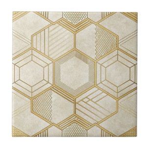Luxurious Gold Hexagon Pattern - Marble Texture 2 Tile