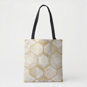 Luxurious Gold Hexagon Pattern - Marble Texture 2 Tote Bag