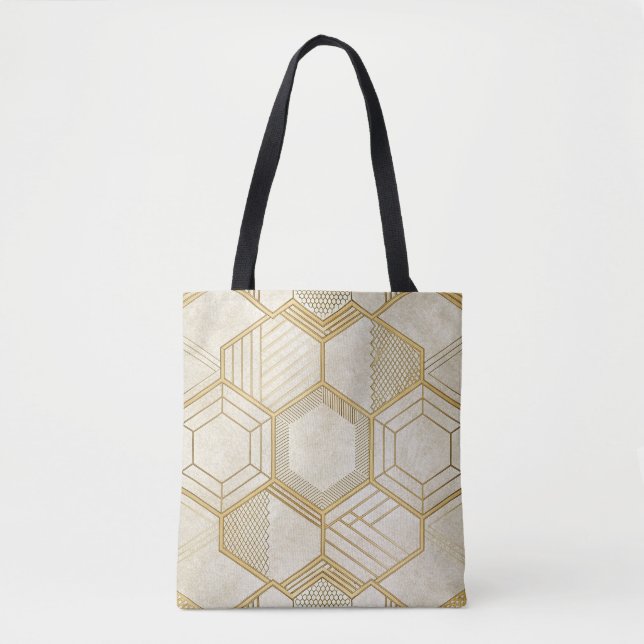 Luxurious Gold Hexagon Pattern - Marble Texture 2 Tote Bag (Front)