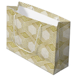 Luxurious Gold Hexagon Pattern - Marble Texture Large Gift Bag