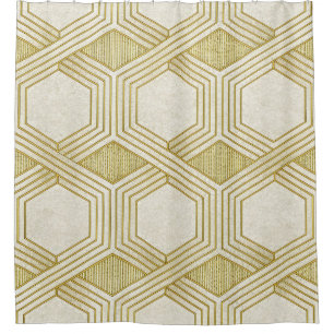 Luxurious Gold Hexagon Pattern - Marble Texture Shower Curtain