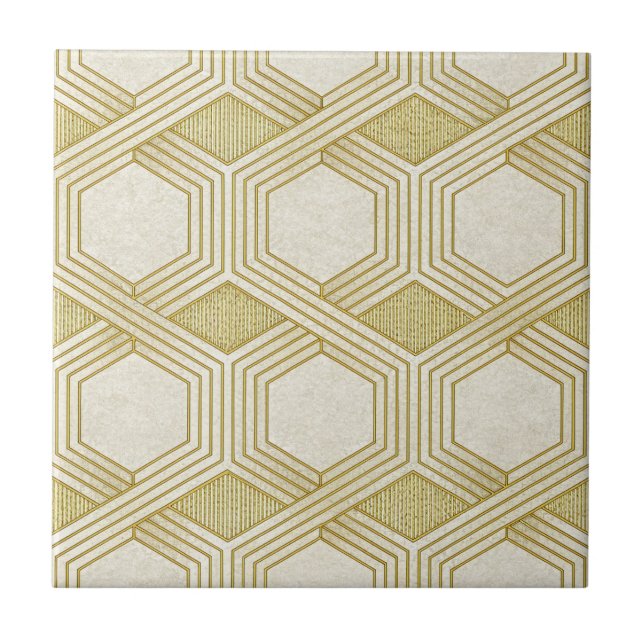 Luxurious Gold Hexagon Pattern - Marble Texture Tile (Front)
