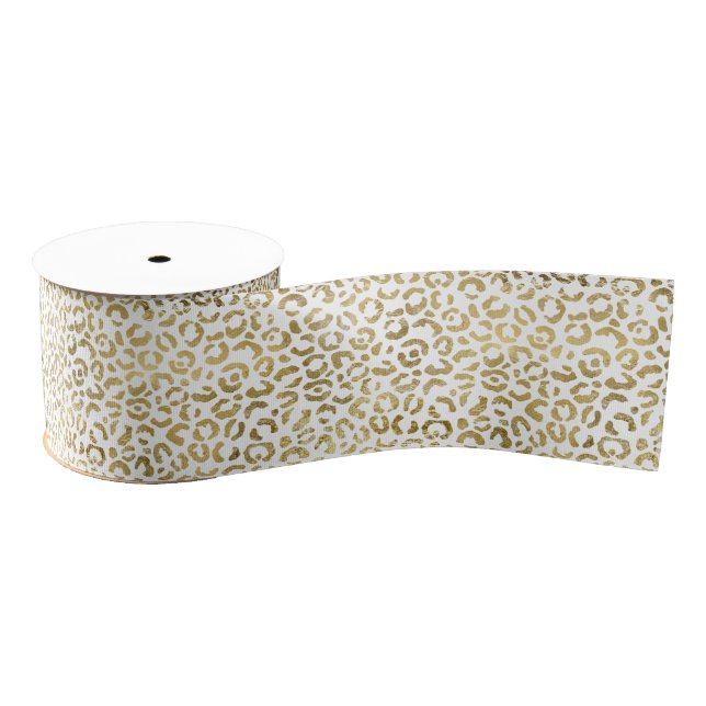 Luxurious Gold Leopard Print Stylish Grosgrain Ribbon (Spool)