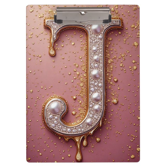 Luxurious Gold Letter J Monogram Clipboard (Front)