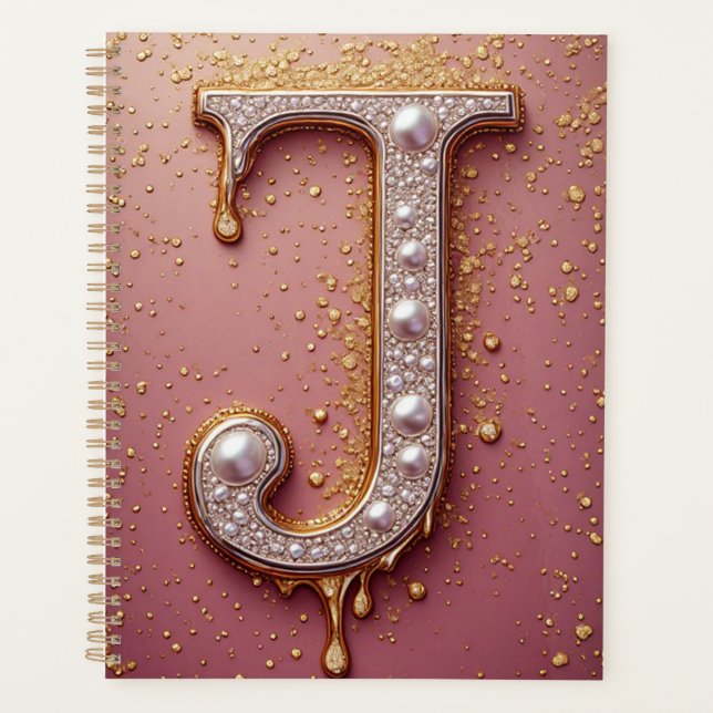 Luxurious Gold Letter J Monogram Planner (Front)