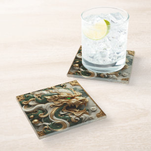 Luxurious Gold Lion Symbol of Power Glass Coaster