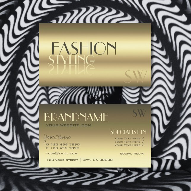 Luxurious Gold Modern Mirror Letters with Monogram Business Card (Creator Uploaded)