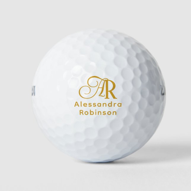 Luxurious Gold Monogram & Name Golf Balls (Front)