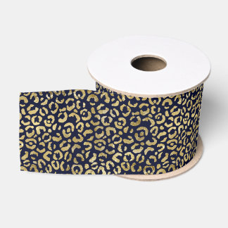 Luxurious Gold Navy Leopard Print Stylish Grosgrain Ribbon