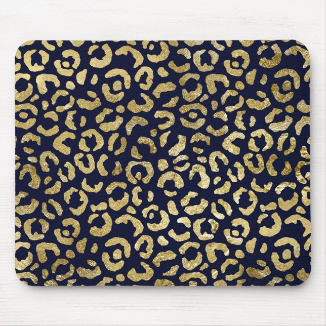 Luxurious Gold Navy Stylish Leopard Print Mouse Mat (Front)