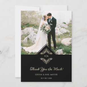 Luxurious Gold Ornamental Flourish Photo in Black Thank You Card