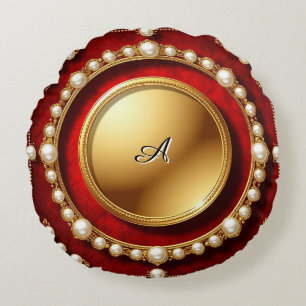 Luxurious Gold Pearl Frame With Circular Medallion Round Cushion