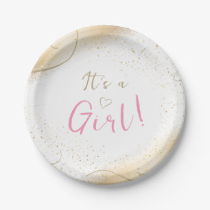 Luxurious Gold & Pink Girl Baby Shower Paper Plate