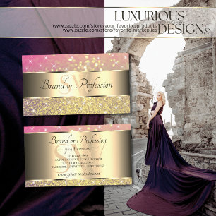 Luxurious Gold Pink Purple Glitter Stars Monogram Business Card