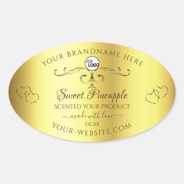 Luxurious Gold Product Labels Ornate Hearts Logo (Front)