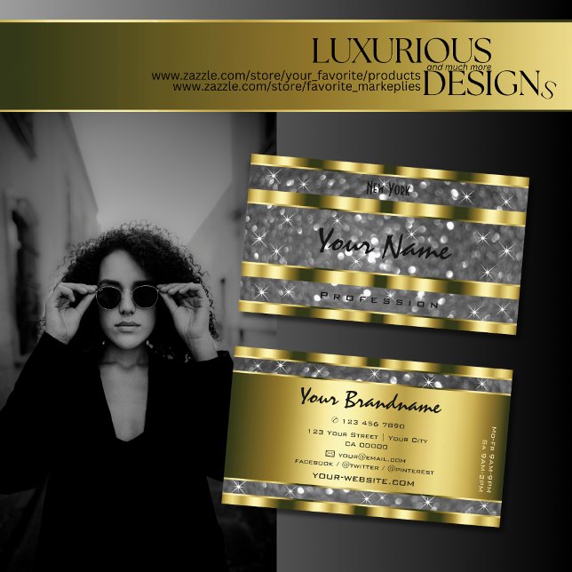 Luxurious Gold Silver Glitter Stars Noble Superb Business Card (Creator Uploaded)