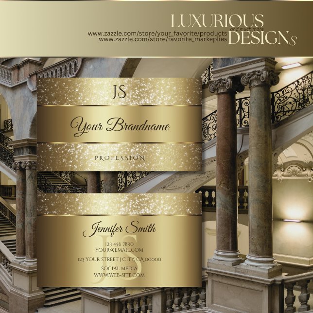 Luxurious Gold Sparkling Glitter and Monogram Chic Business Card (Creator Uploaded)