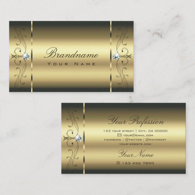 Luxurious Gold Squiggled Jewels Glamourous Golden Business Card (Front/Back)
