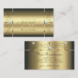 Luxurious Gold Squiggled Jewels Monogram Glamourou Business Card