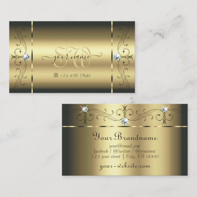 Luxurious Gold Squiggled Jewels Monogram Glamourou Business Card (Front/Back)