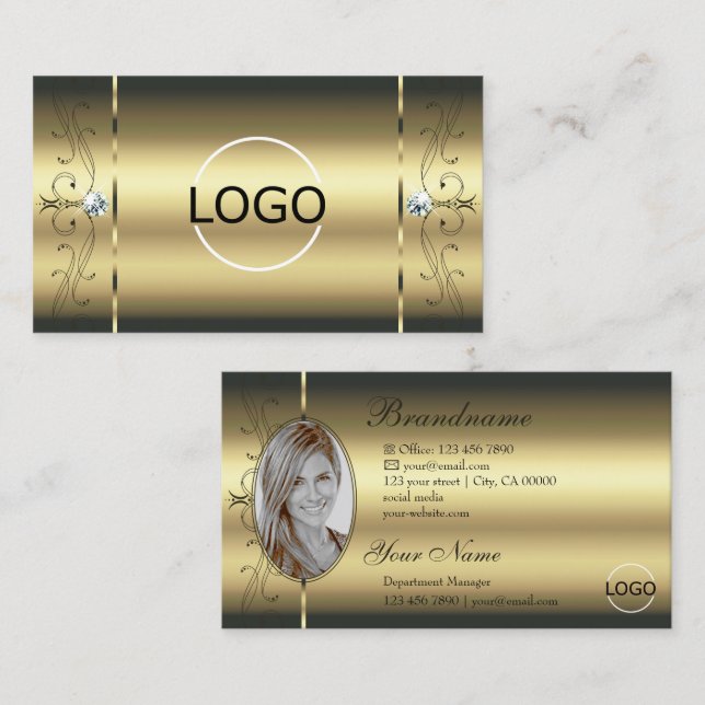 Luxurious Gold Squiggled Jewels with Logo and Foto Business Card (Front/Back)