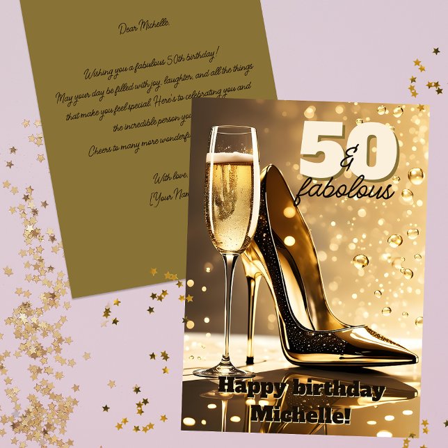 Luxurious Gold Stiletto Champagne 50 Birthday Card (Creator Uploaded)