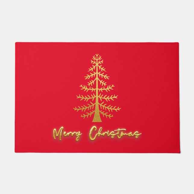 Luxurious gold tree beautiful shiny glitter red doormat (Front)