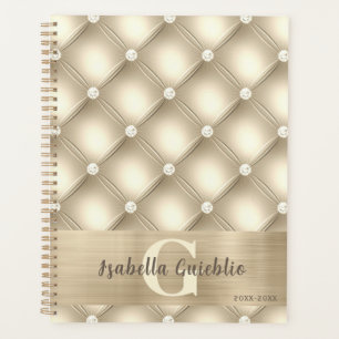 Luxurious Gold Tufted Diamond Pattern Art Planner