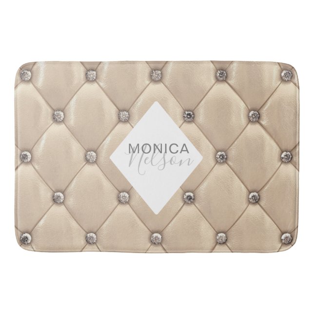 luxurious gold tufted monogram bath mat (Front)