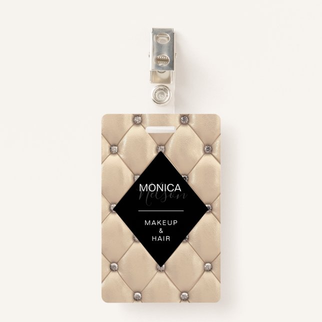 luxurious gold tufted monogram ID badge (Front with Clip)