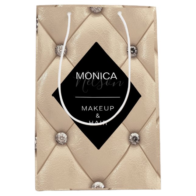 luxurious gold tufted monogram product medium gift bag (Front)
