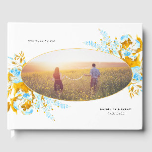 luxurious gold turquoise floral wedding guest book