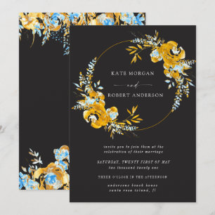 luxurious gold turquoise floral wedding invitation