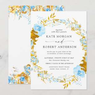 luxurious gold turquoise floral wedding invitation