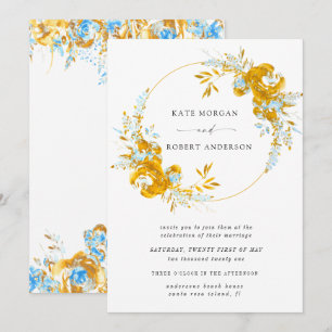 luxurious gold turquoise floral wedding invitation