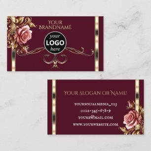 Luxurious Gold Vintage Rose Black Logo Template Business Card