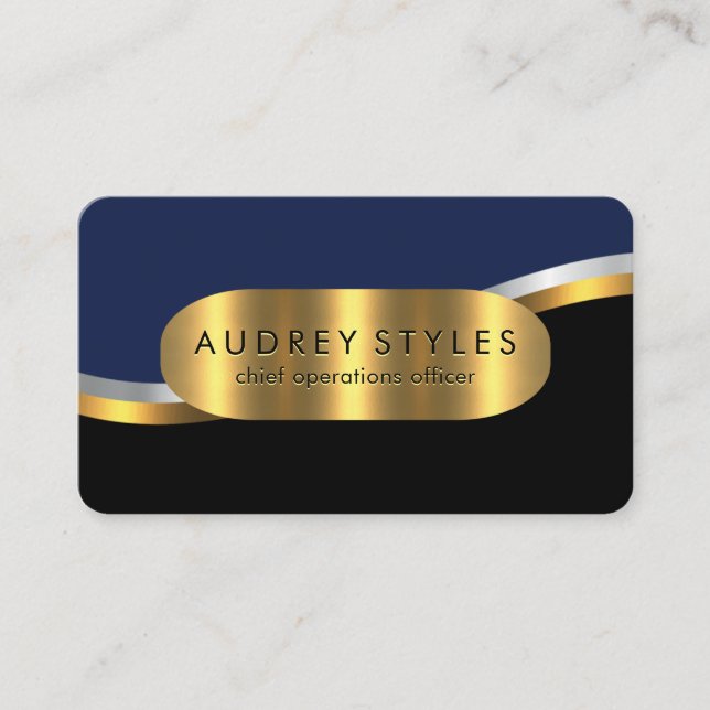 Luxurious Gold Wave Layers CEO Boss Business Card (Front)