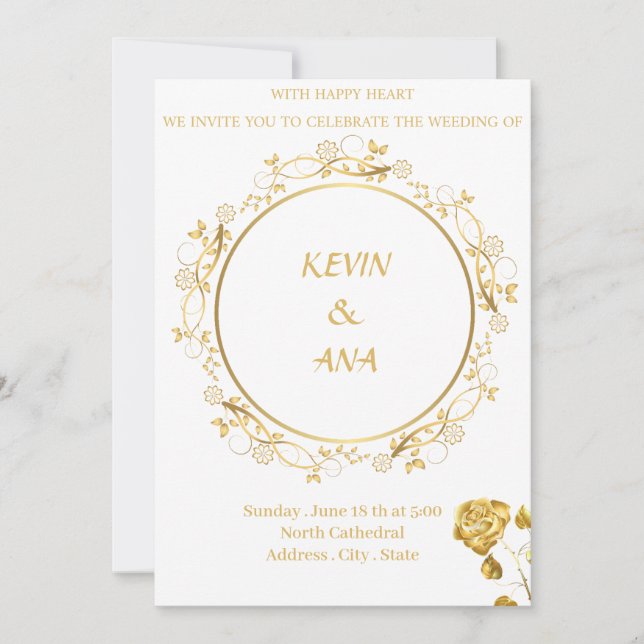 Luxurious Gold Wedding Invitations | Customisable  (Front)
