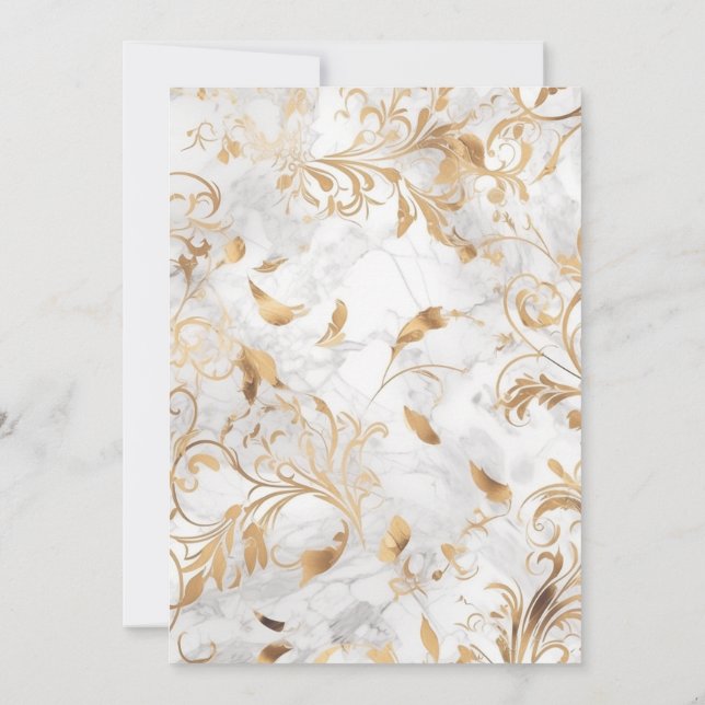 Luxurious Gold & White Marble Wedding Invitation (Back)